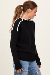 Black Mock Neck Contrast Piping Sweater