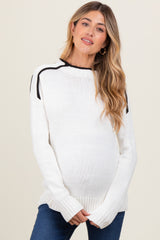 Ivory Mock Neck Contrast Piping Maternity Sweater