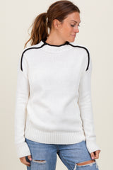 Ivory Mock Neck Contrast Piping Maternity Sweater