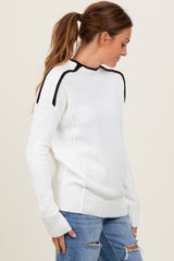 Ivory Mock Neck Contrast Piping Sweater