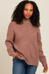 Brown Mock Neck Basic Sweater