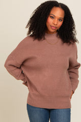 Brown Mock Neck Basic Maternity Sweater