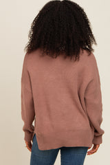 Brown Mock Neck Basic Sweater