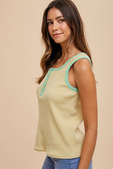 Banana Combo Contrast Striped Rib Henely Tank Top