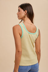 Banana Combo Contrast Striped Rib Henely Tank Top