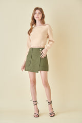 Olive Front Overlap Utility Mini Skirt