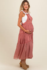 Mauve Overall Crochet Lace Tiered Maternity Dress