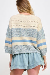 Natural Blue Open-Stitch Sweater Top