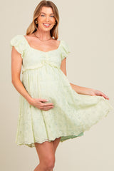 Mint Green Floral Lace Embroidered Puff Sleeve Maternity Dress