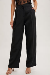 Black Pleated Wide Trouser Pants