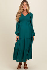 Emerald Smocked Tiered Maternity Midi Dress