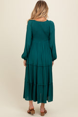 Emerald Smocked Tiered Maternity Midi Dress