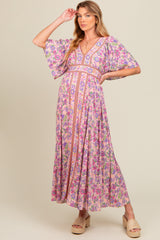 Light Pink Floral Border Print Flutter Sleeve Maternity Maxi Dress