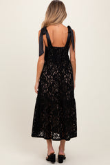 Black Velvet Lace Shoulder Bow Maternity Maxi Dress