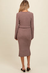 Taupe Textured Knit Long Sleeve Top and Skirt Maternity Set