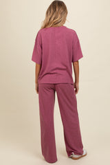 Mauve Textured Knit Oversized Tee And Pants Maternity Set