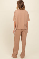 Taupe Textured Knit Oversized Tee And Pants Set