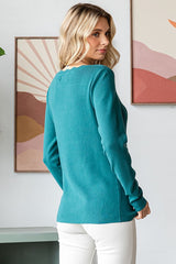 Teal Scallop Hem Square Neck Sweater