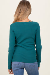 Teal Scallop Hem Square Neck Maternity Sweater