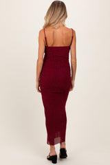 Burgundy Rhinestone Fitted Ruched Maternity Maxi Dress