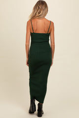 Forest Green Knit Front Tie Detail Maternity Maxi Dress