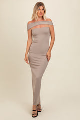 Beige Strapless Low Back Maternity Maxi Dress