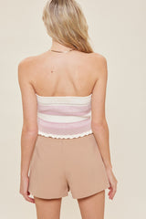 Pink Multi Ribbed Sweater Crop Tube Top In Pretty Pastel