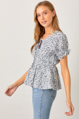 Ivory Navy Ditsy Floral Blouse