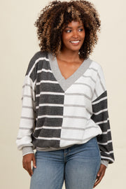 Charcoal Striped Colorblock V-Neck Sweater