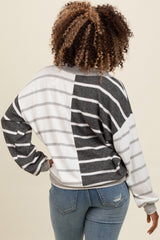 Charcoal Striped Colorblock V-Neck Sweater