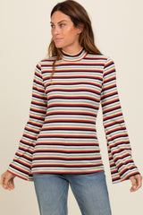 Navy Striped Knit Bell Sleeve Top