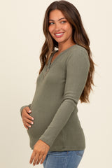 Light Olive V-Neck Long Sleeve Maternity Top