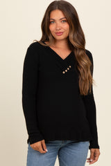 Black V-Neck Long Sleeve Maternity Top