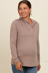 Mocha Hooded Long Sleeve Maternity Top