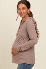 Mocha Hooded Long Sleeve Maternity Top