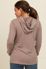 Mocha Hooded Long Sleeve Maternity Top