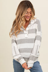 Heather Grey Striped Polo Maternity Sweater