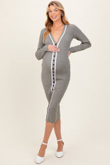 Charcoal Knit Contrast Stripe Button Down Maternity Dress