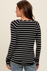 Black Striped Ruched Side Long Sleeve Top