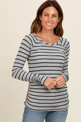 Heather Grey Striped Ruched Side Maternity Long Sleeve Top