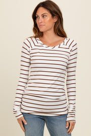 Ivory Striped Ruched Side Long Sleeve Top