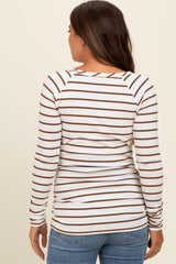 Ivory Striped Ruched Side Maternity Long Sleeve Top