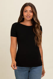 Black Puff Sleeve Maternity Top