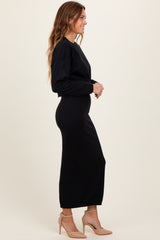 Black Knit Midi Skirt Sweater Set