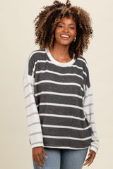 Charcoal Striped Colorblock Sleeve Maternity Top