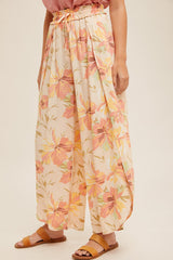 Orange Tropical Floral Print Wide Leg Tulip Pants