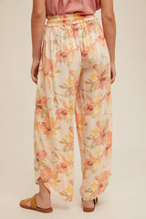 Orange Tropical Floral Print Wide Leg Tulip Pants