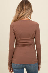 Mocha Ribbed V-Neck Long Sleeve Maternity Top