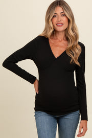 Black Ribbed V-Neck Long Sleeve Maternity Top