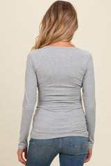 Heather Grey Ribbed V-Neck Long Sleeve Maternity Top